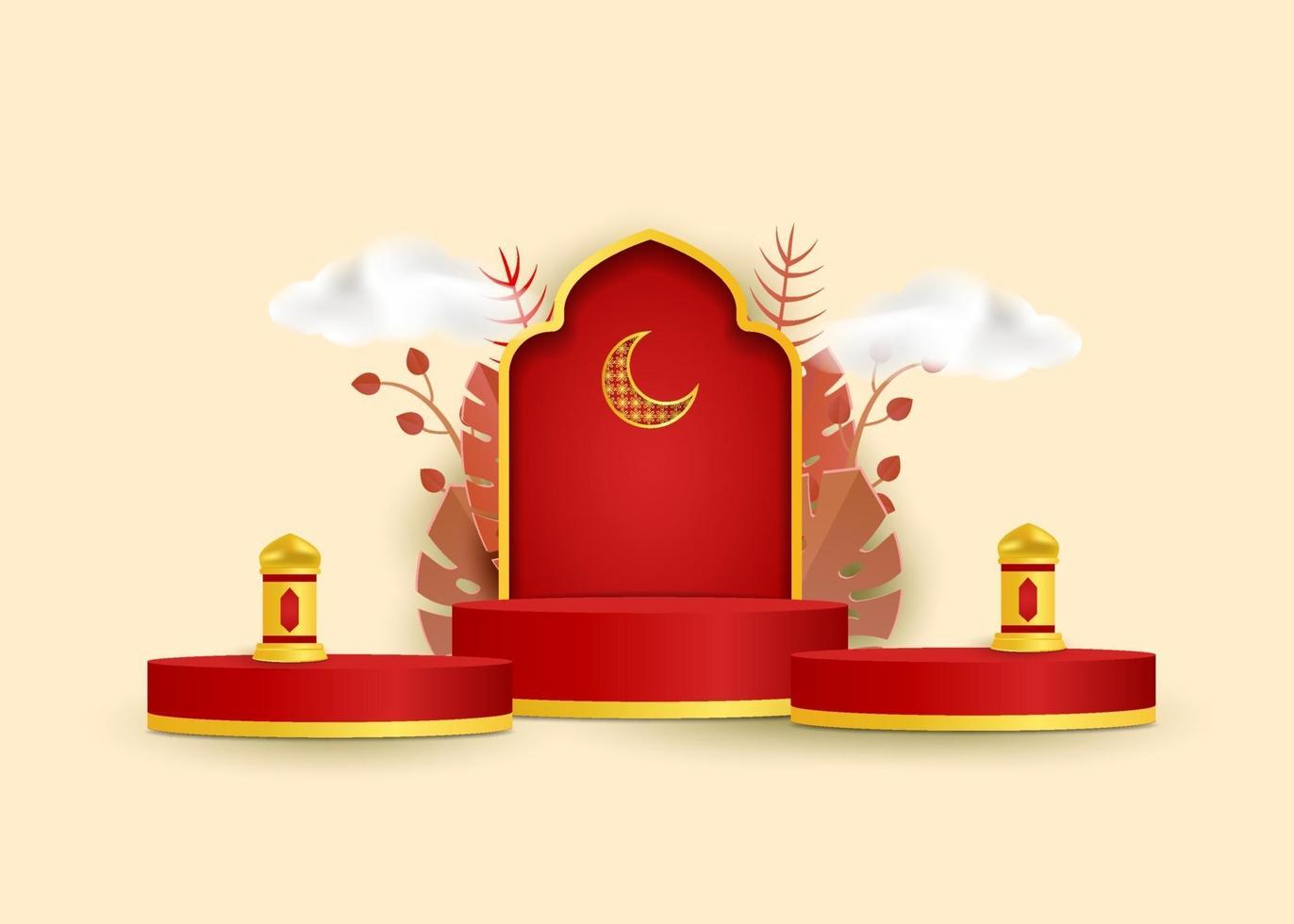3D islamic decoration background with mosque arabic lantern vector