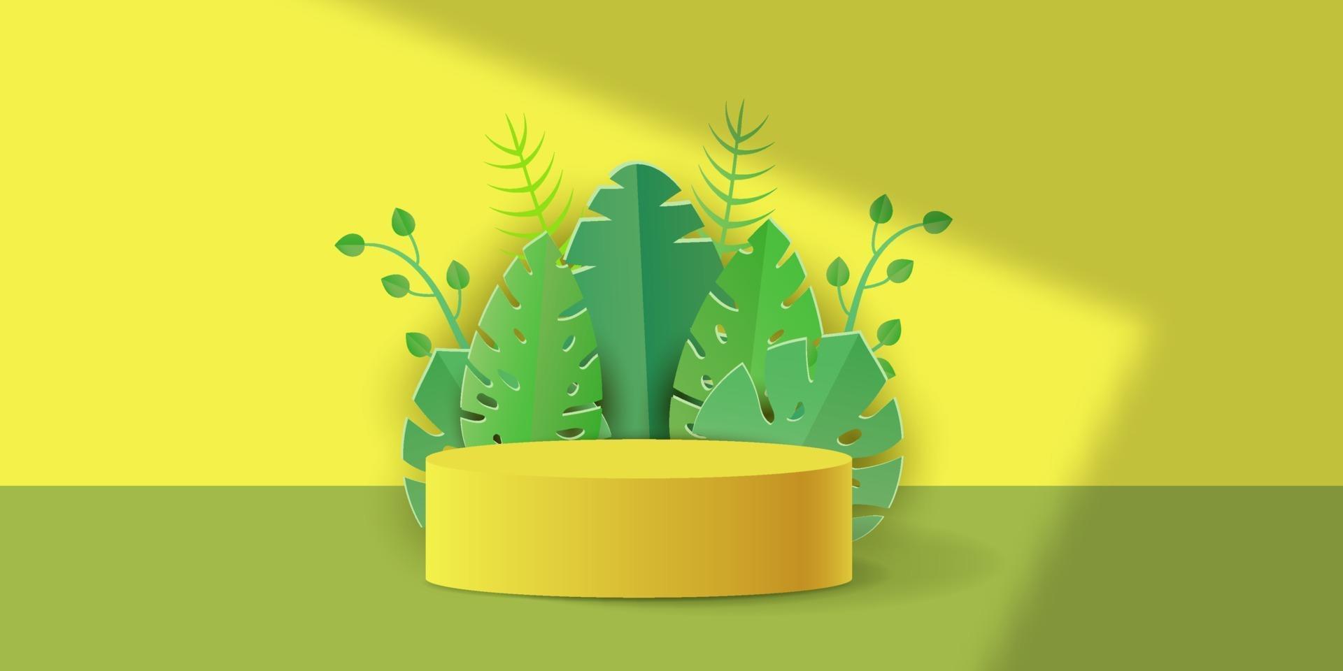3D realistic yellow product podium vector