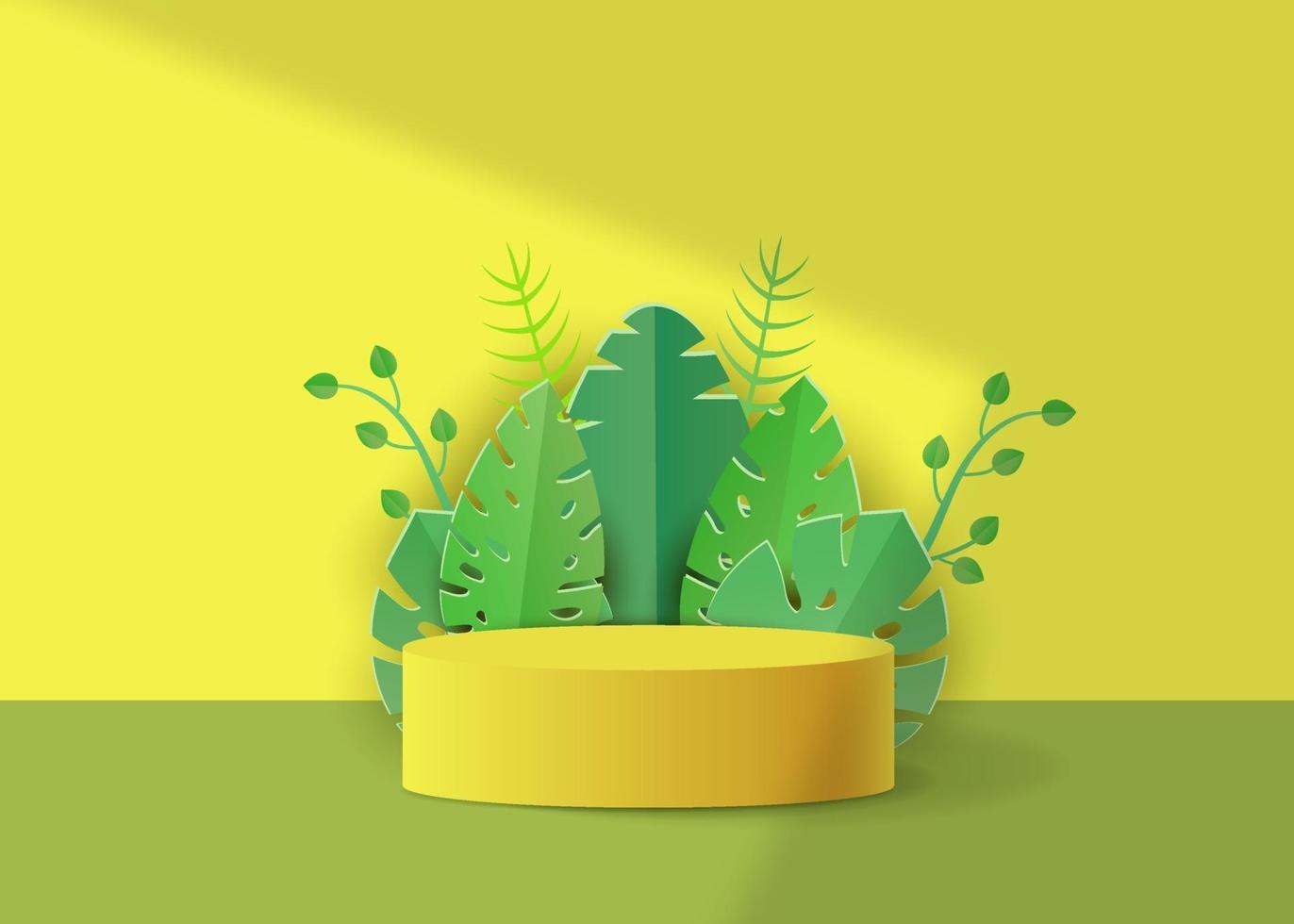 3D realistic yellow product podium vector