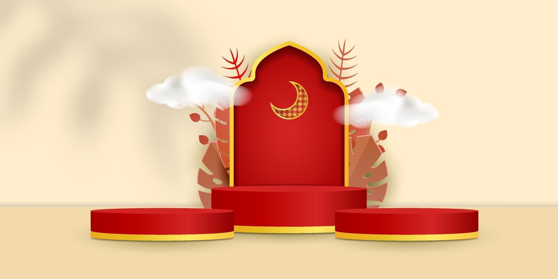 3d islamic display podium decoration background vector