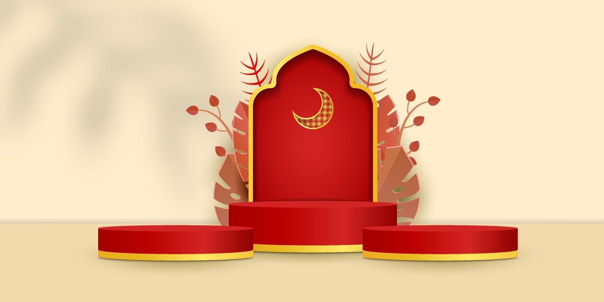 3d islamic display podium decoration background vector