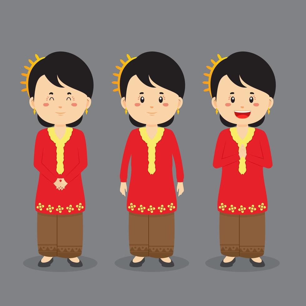 personaje de Malasia con varias expresiones. vector