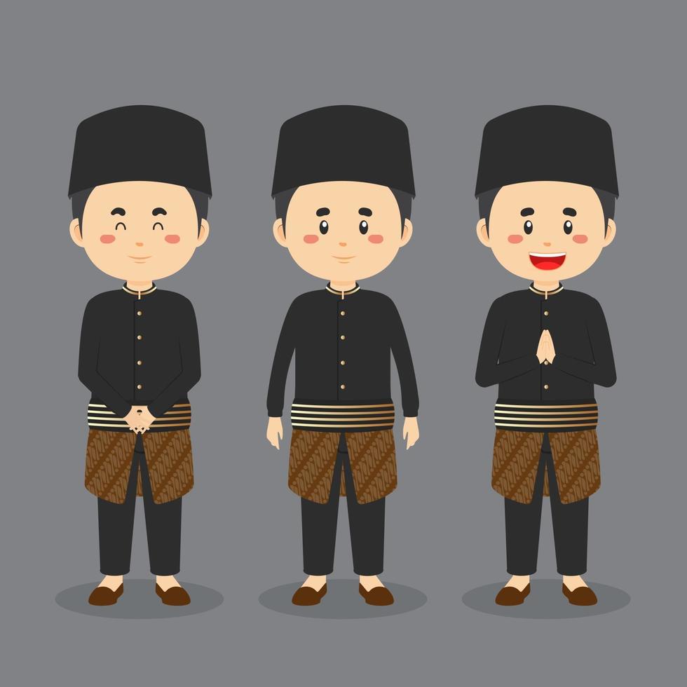 personaje indonesio con varias expresiones. vector