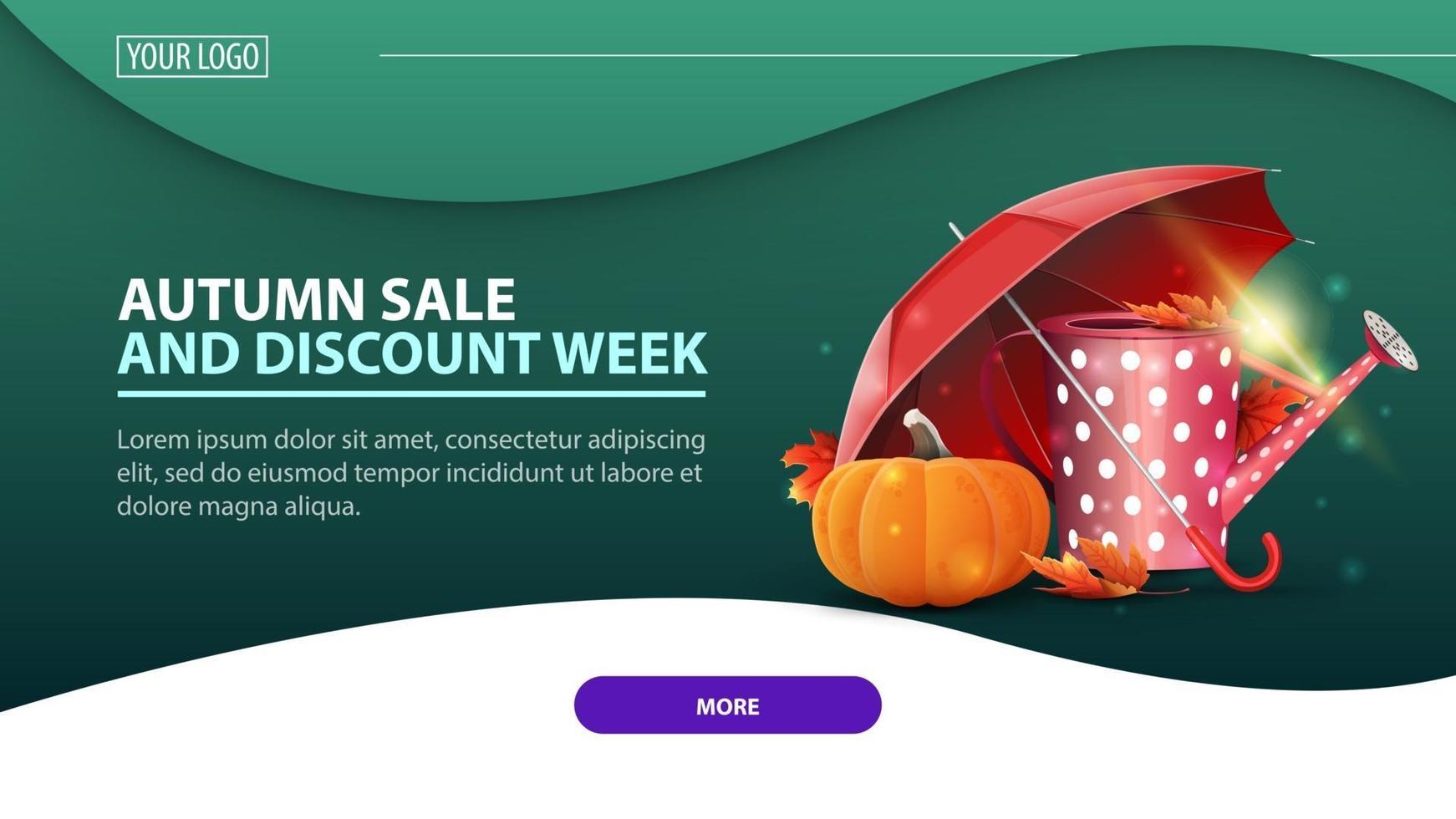 Autumn sale and discount week, banner with garden watering can vector