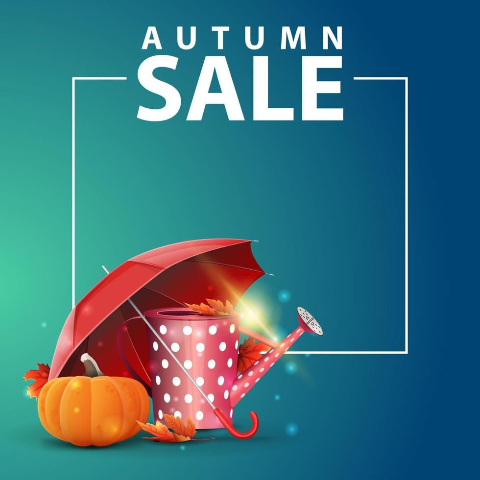 Autumn sale, web banner for your website with garden watering can vector