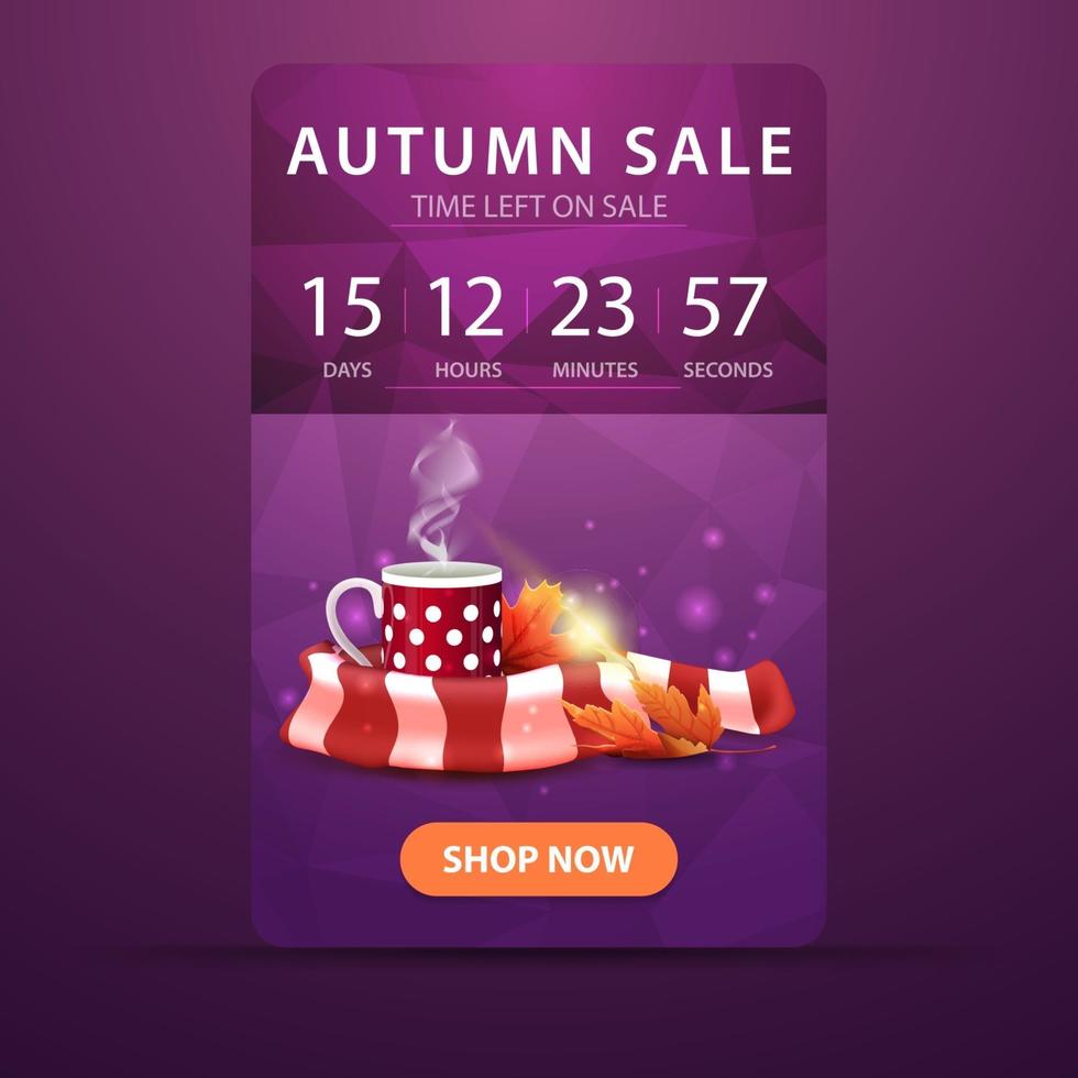 Autumn sale, web banner with countdown to the end of the sale vector