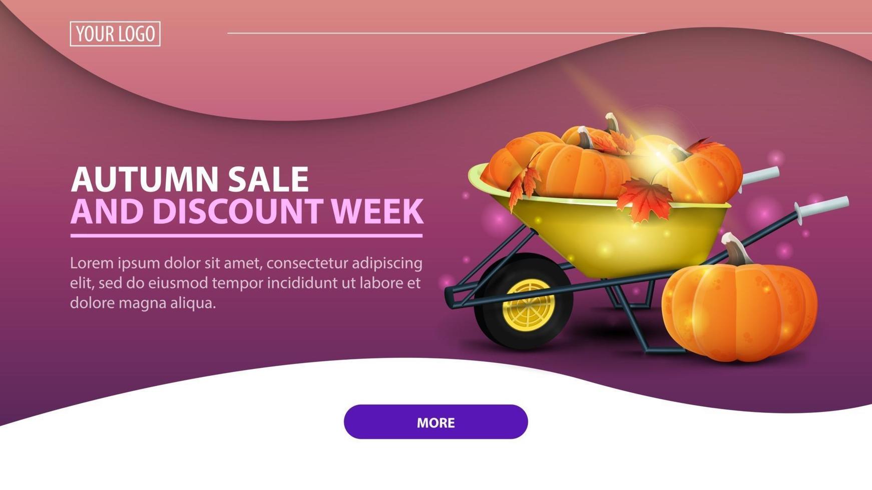 Autumn sale and discount week, web banner with garden wheelbarrow vector