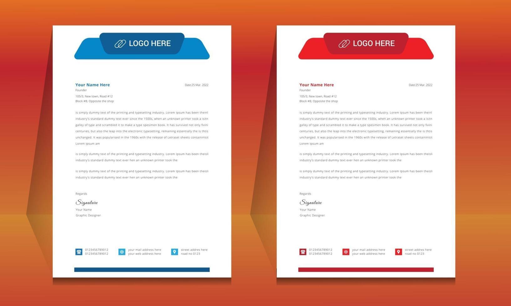 Letterhead format template, business style letterhead design template. vector