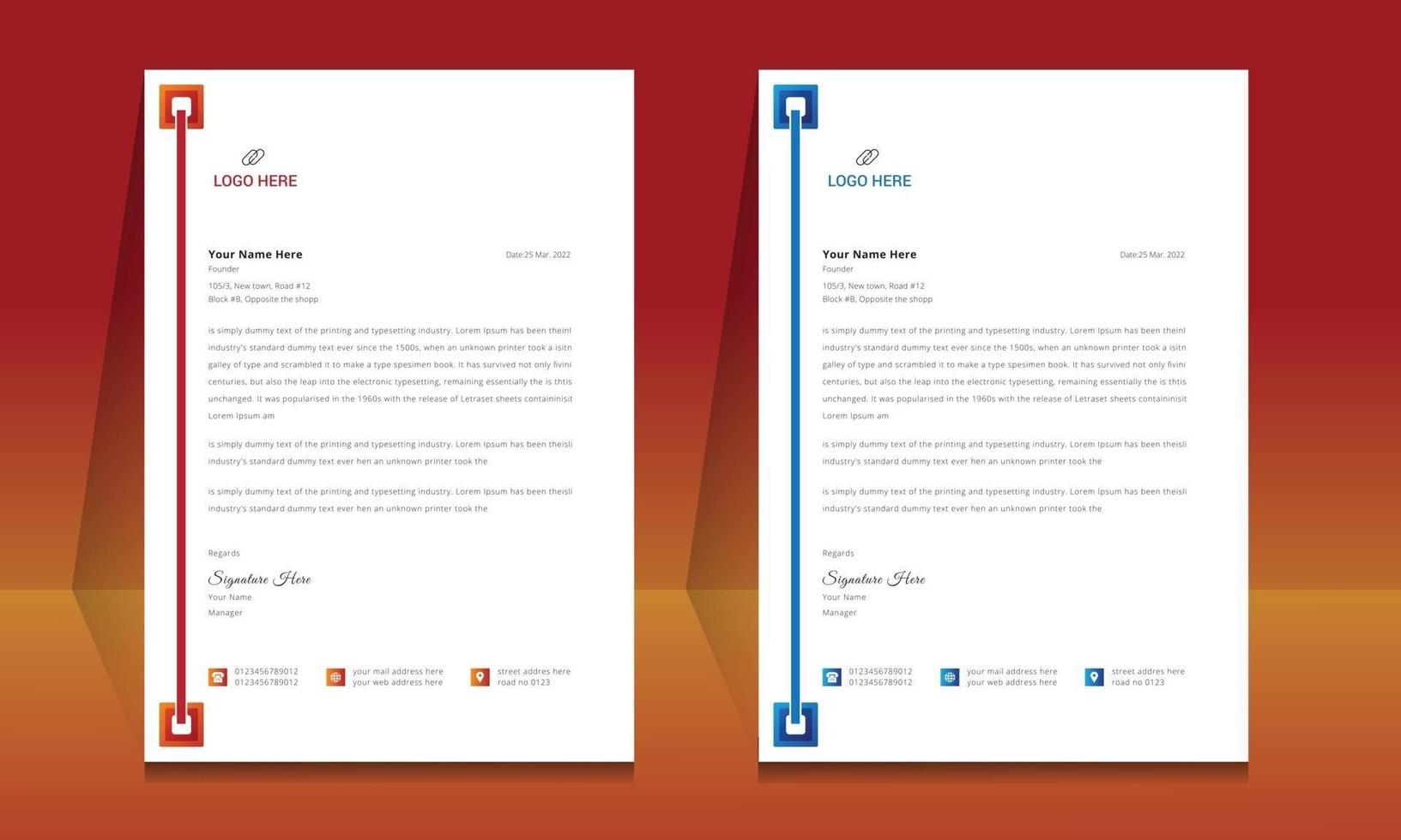 Letterhead format template, business style letterhead design template. vector