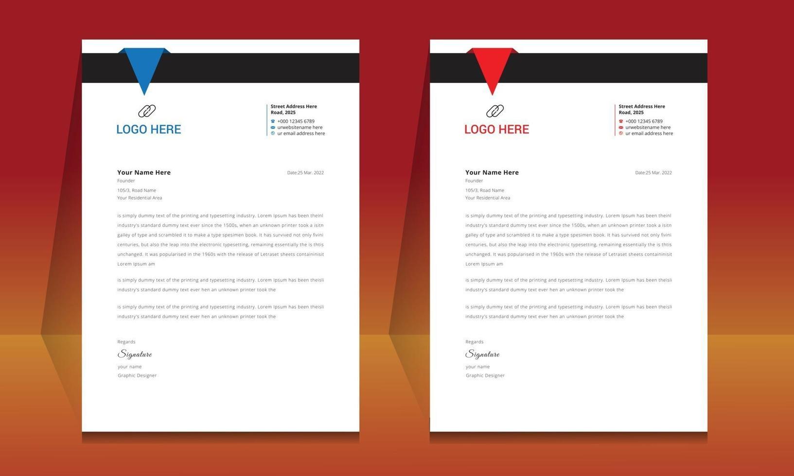 Letterhead format template, business style letterhead design template. vector