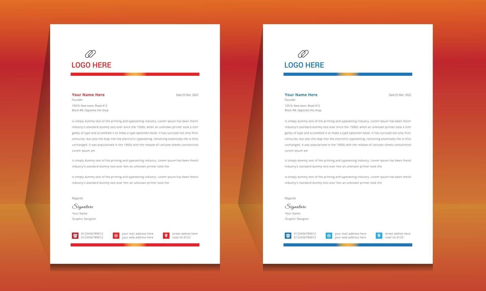 Letterhead format template, business style letterhead design template. vector