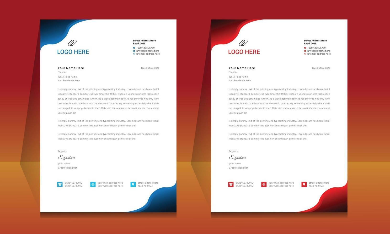 Letterhead format template, business style letterhead design template. vector