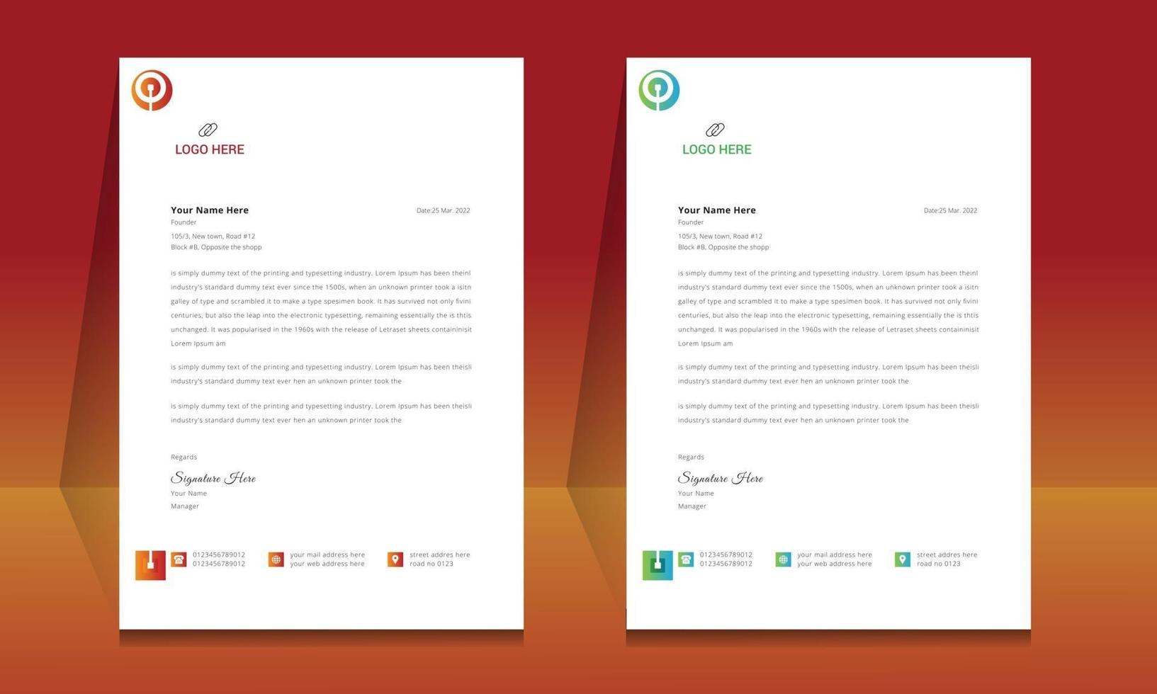 Letterhead format template, business style letterhead design template. vector