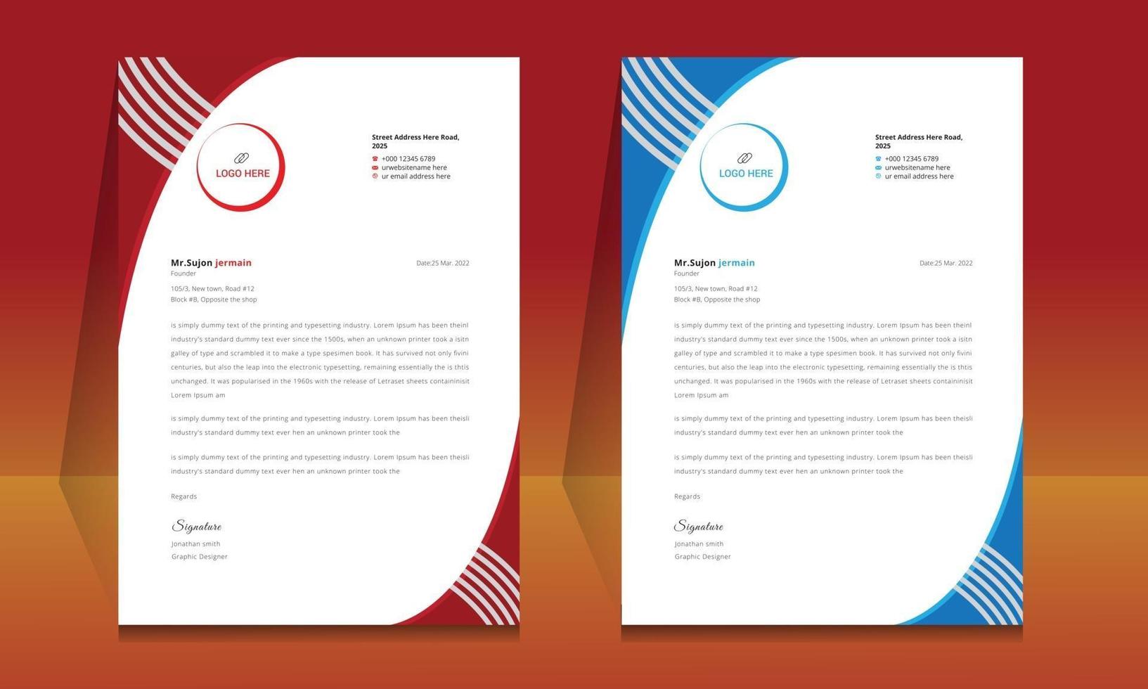 Letterhead format template, business style letterhead design template. vector