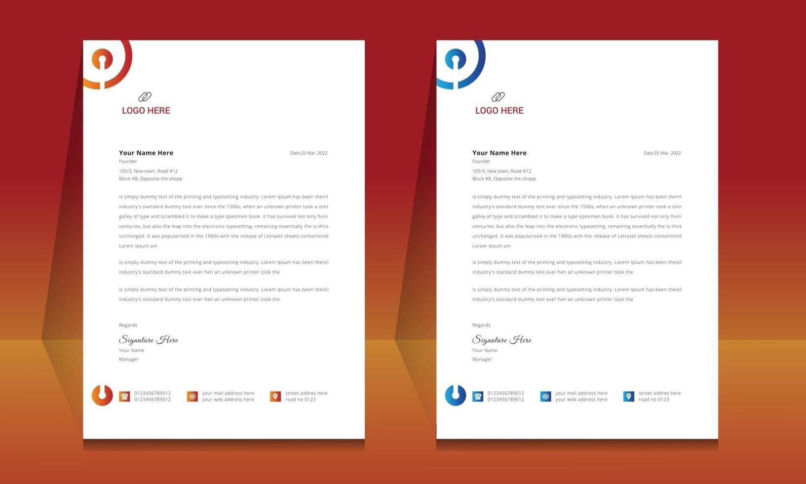 Letterhead format template, business style letterhead design template. vector