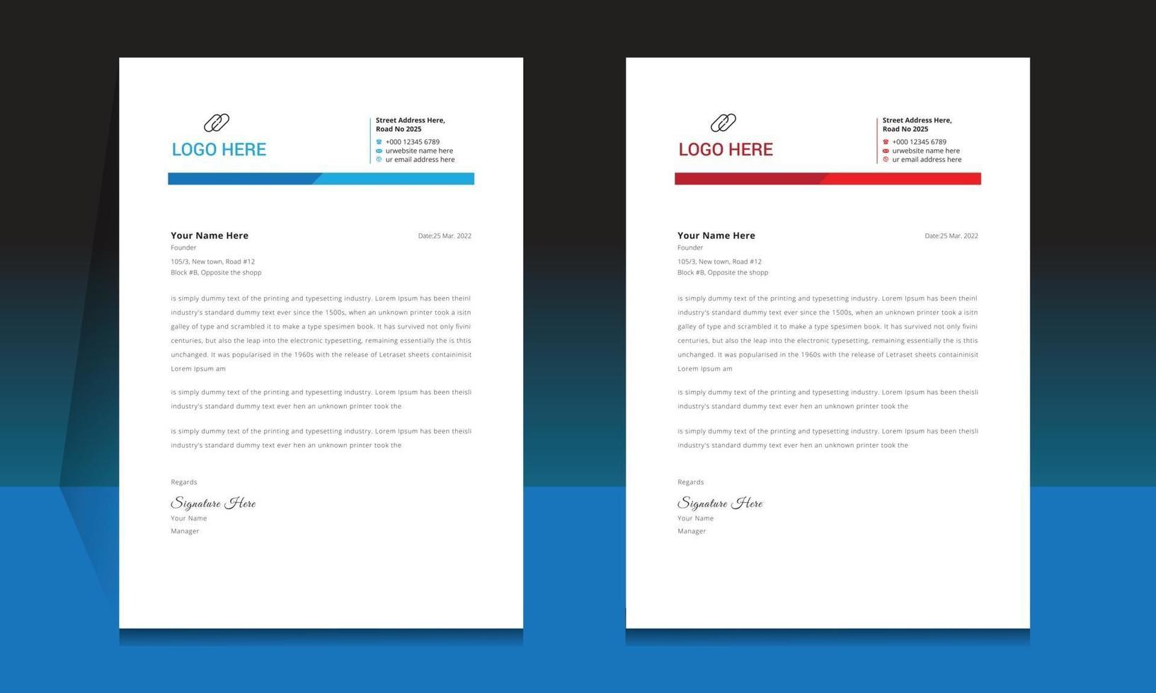 Letterhead format template, business style letterhead design template. vector