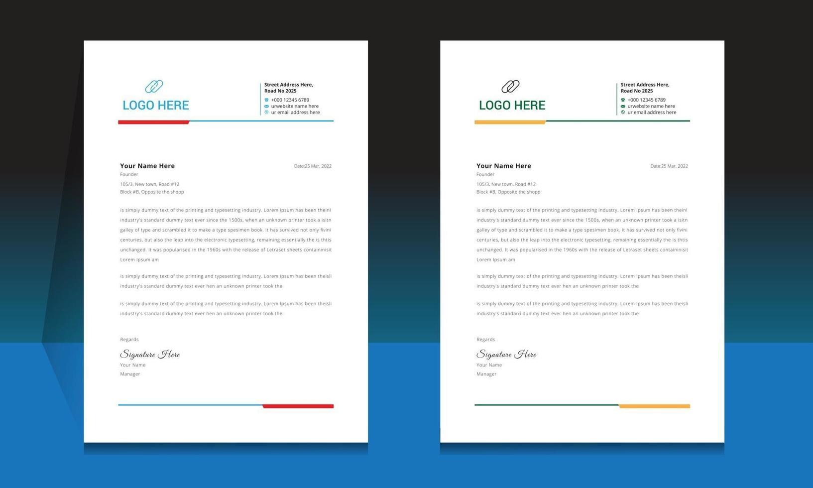 Letterhead format template, business style letterhead design template. vector