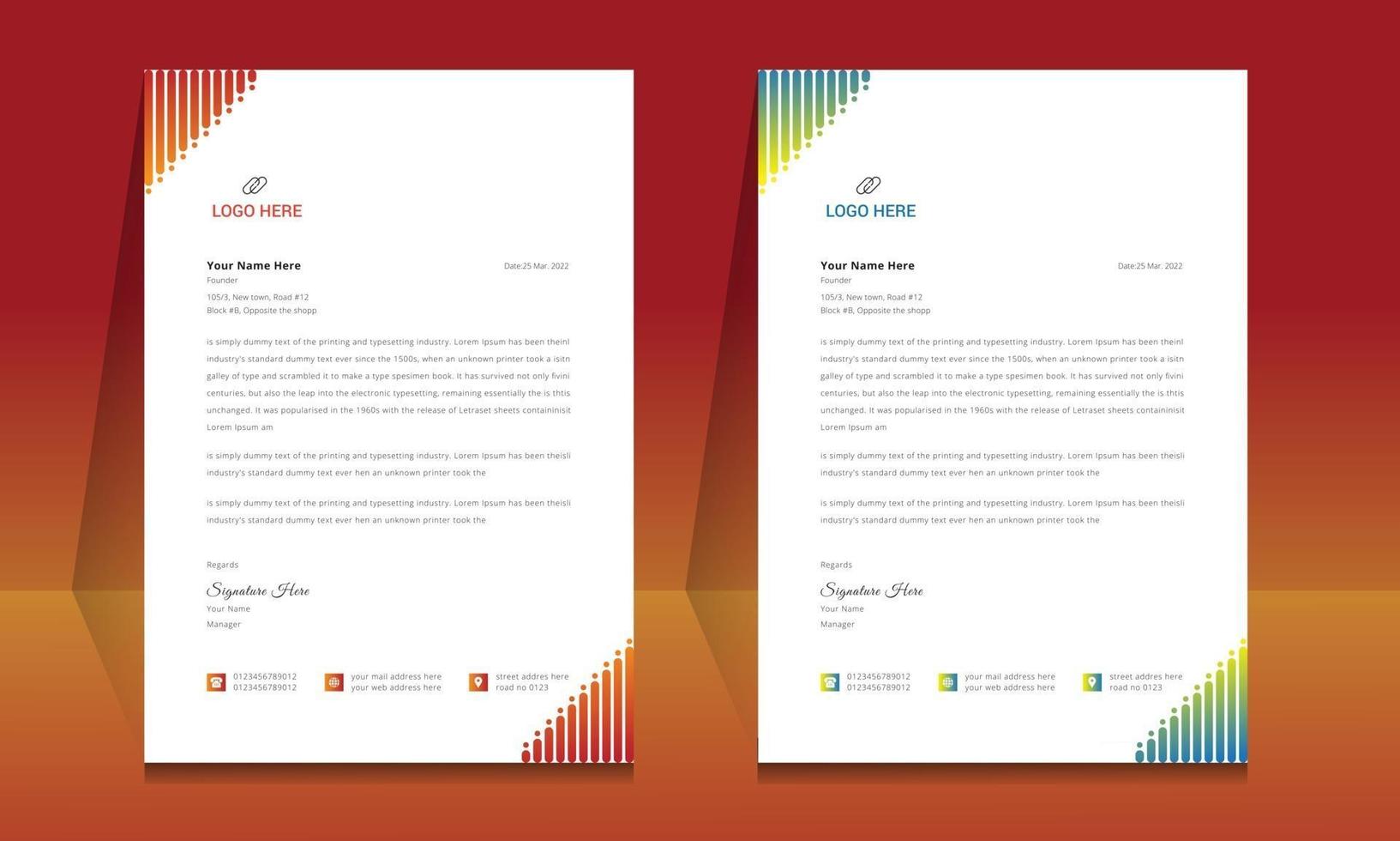 Letterhead format template, business style letterhead design template. vector