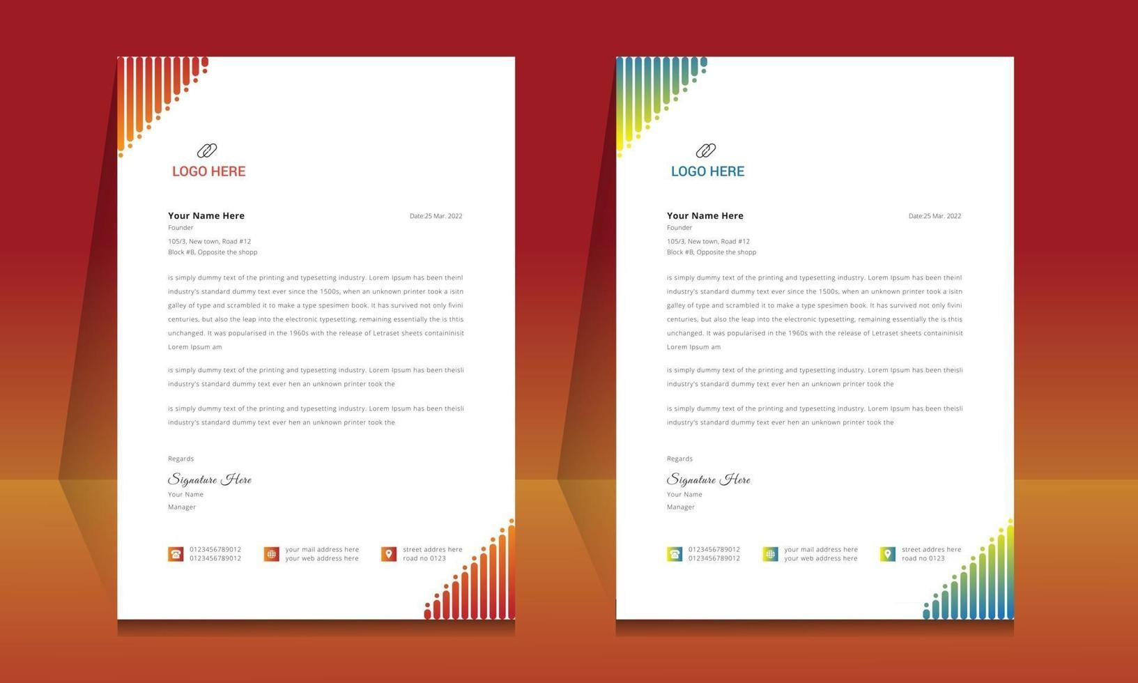 Letterhead format template, business style letterhead design template. vector