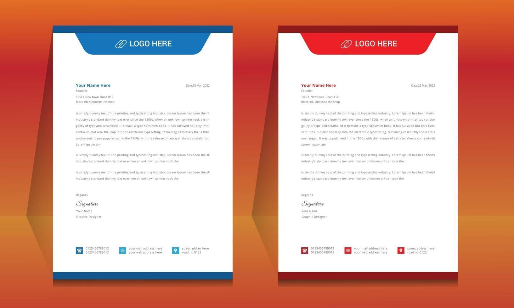 Letterhead format template, business style letterhead design template. vector