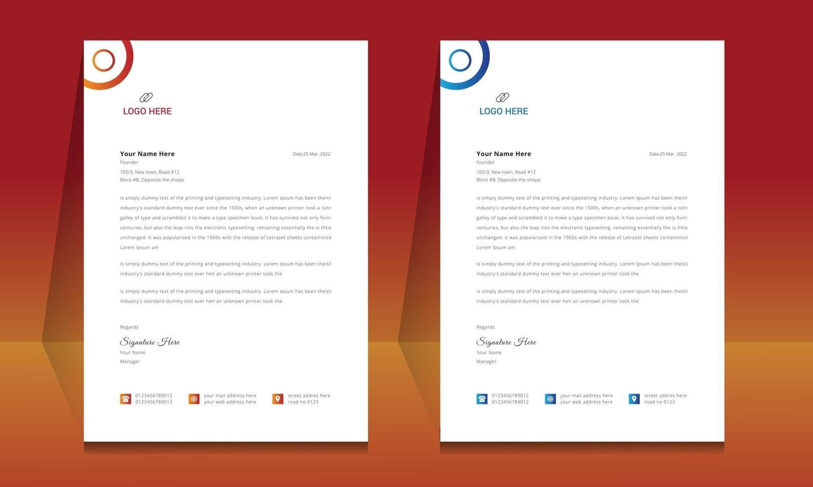 Letterhead format template, business style letterhead design template. vector