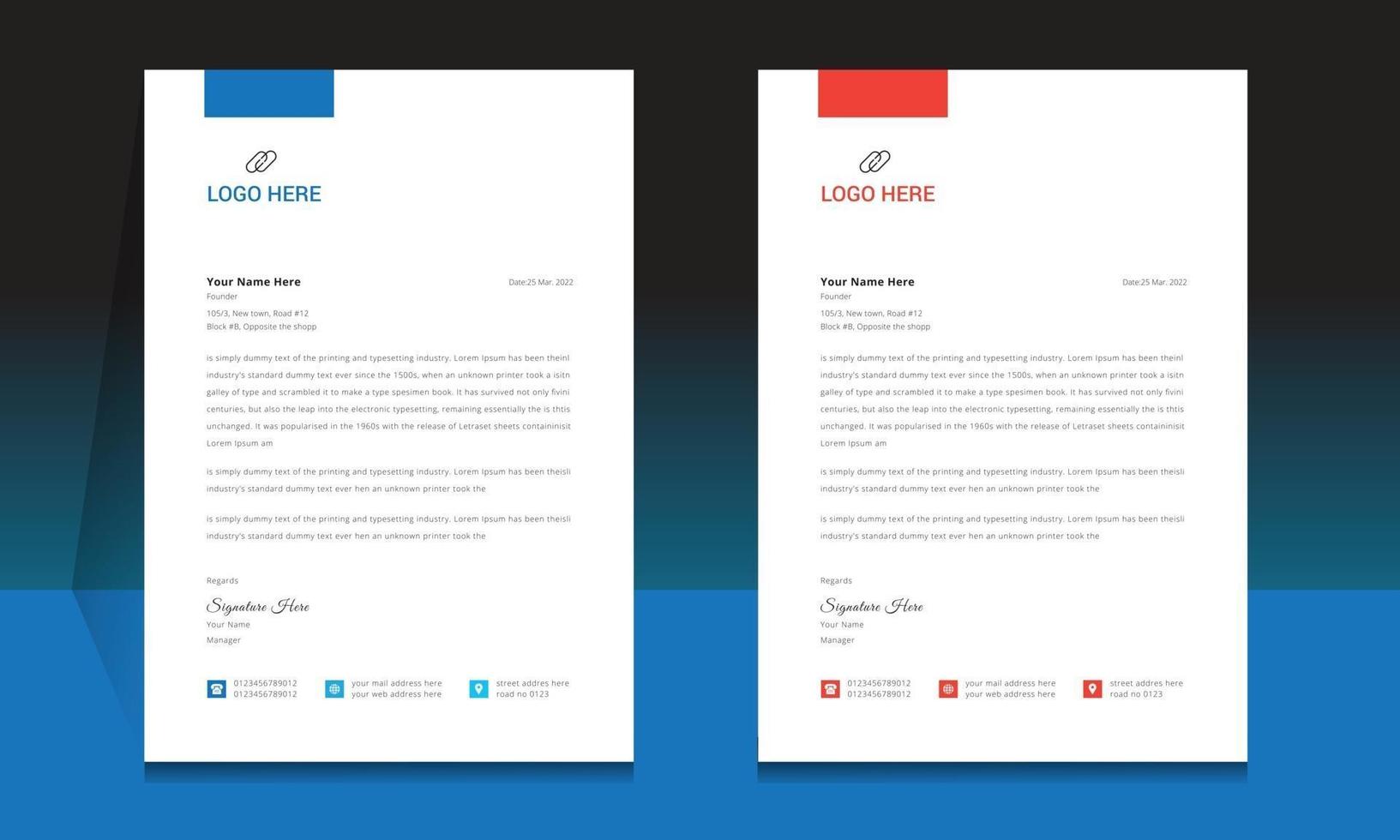 Letterhead format template, business style letterhead design template. vector