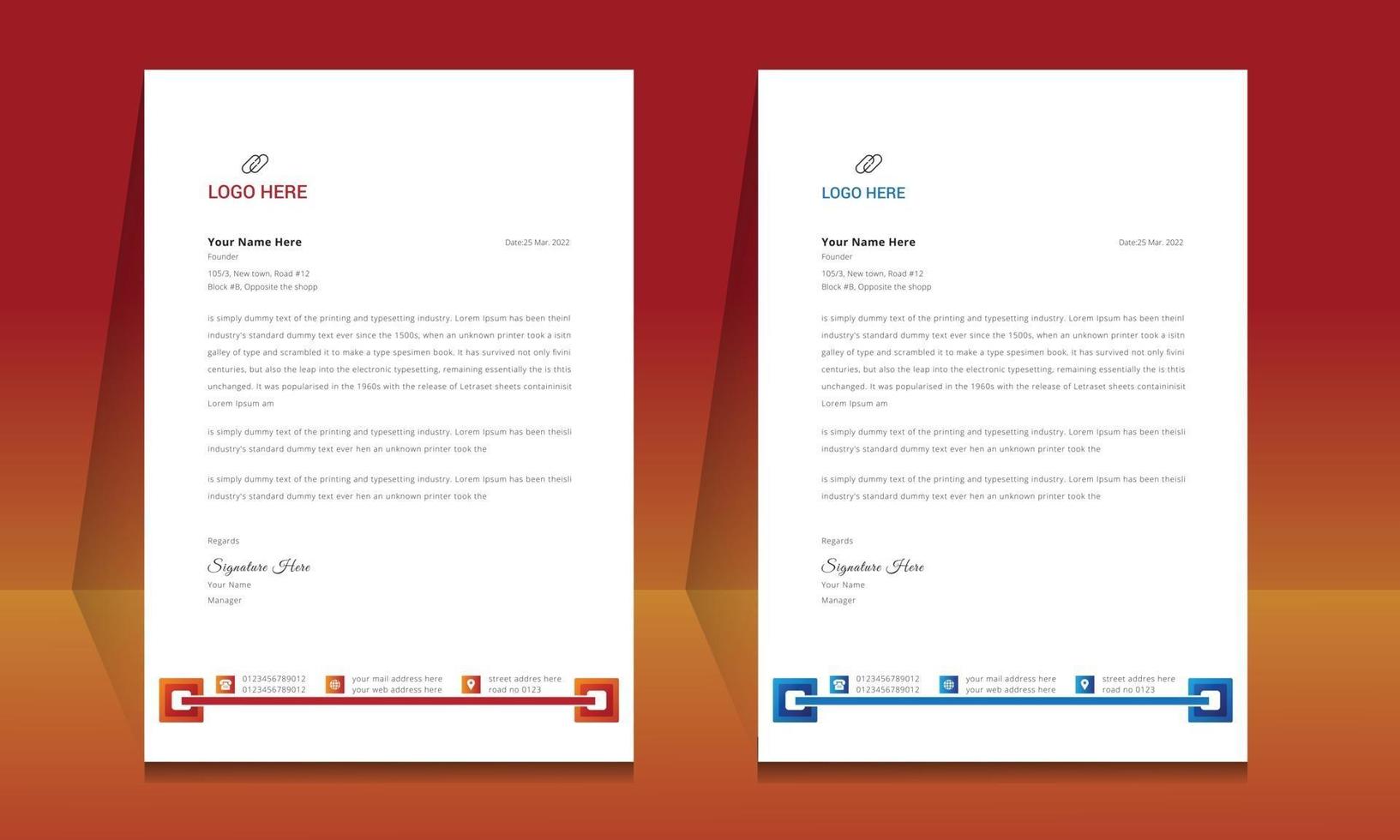 Letterhead format template, business style letterhead design template. vector