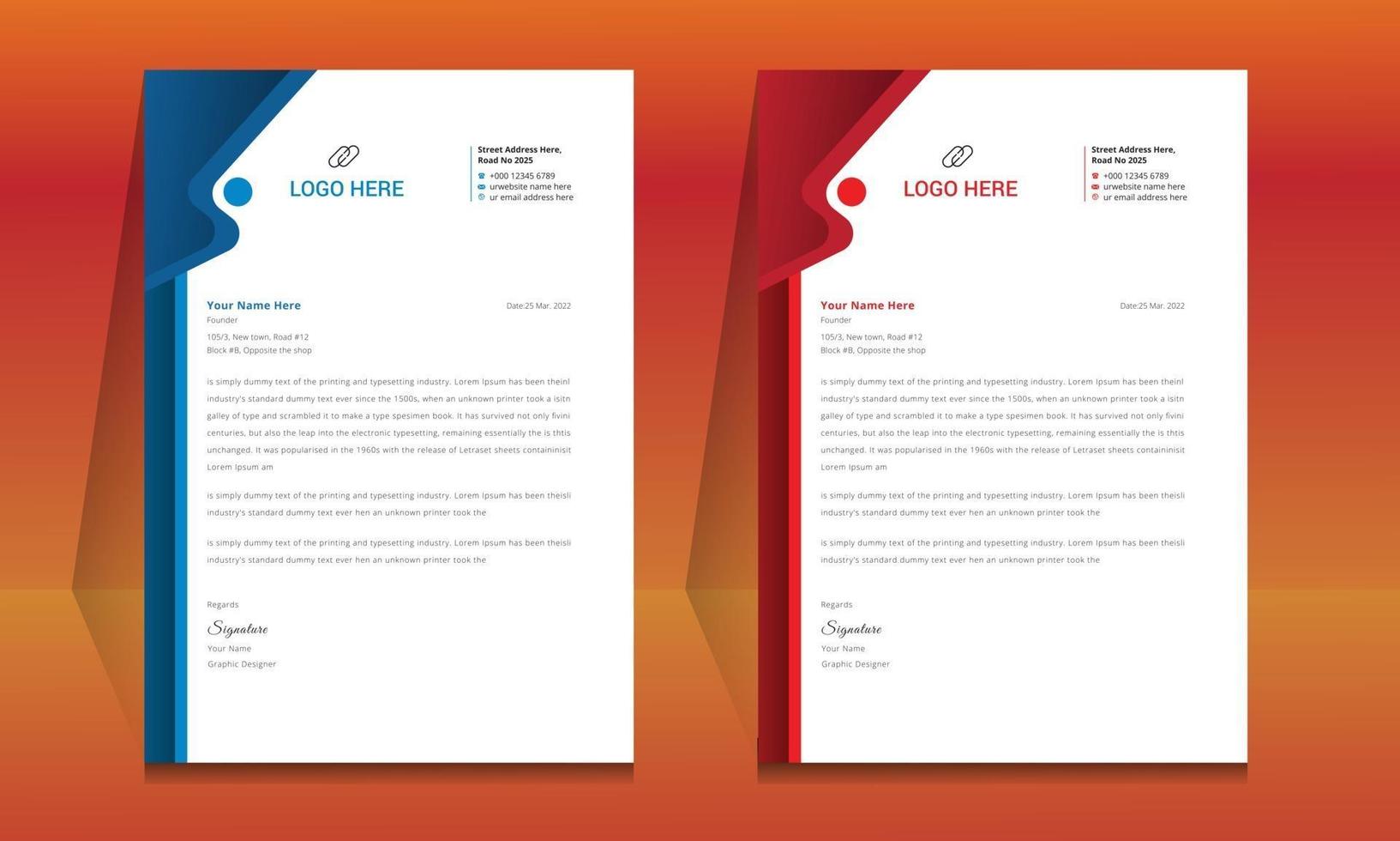 Letterhead format template, business style letterhead design template. vector