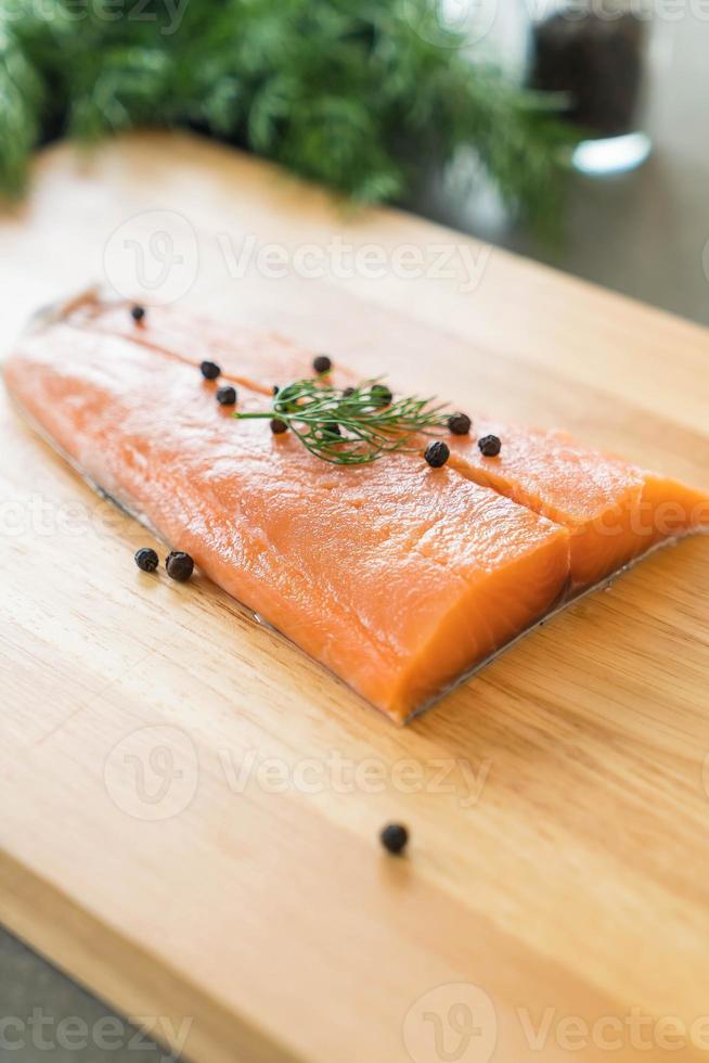 Fresh Salmon Fillet on board photo