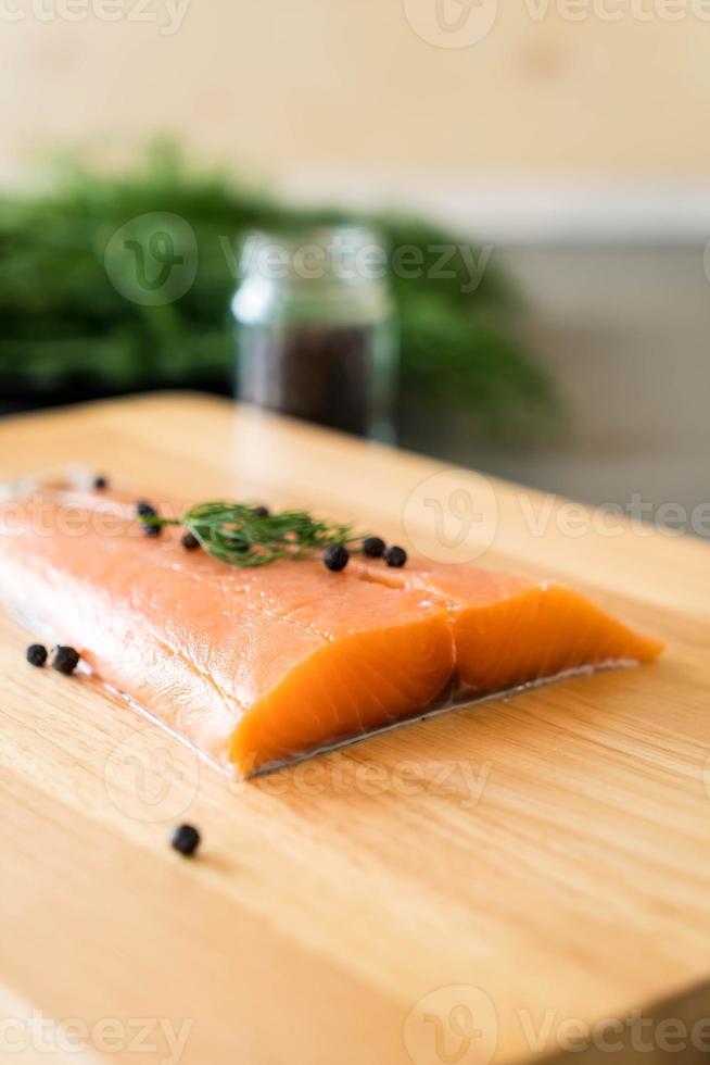 Fresh Salmon Fillet on board photo