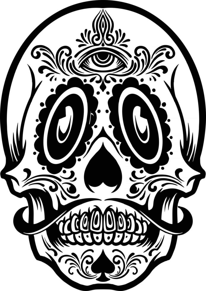 mexican skull face tattoo Mascot silhouette vector