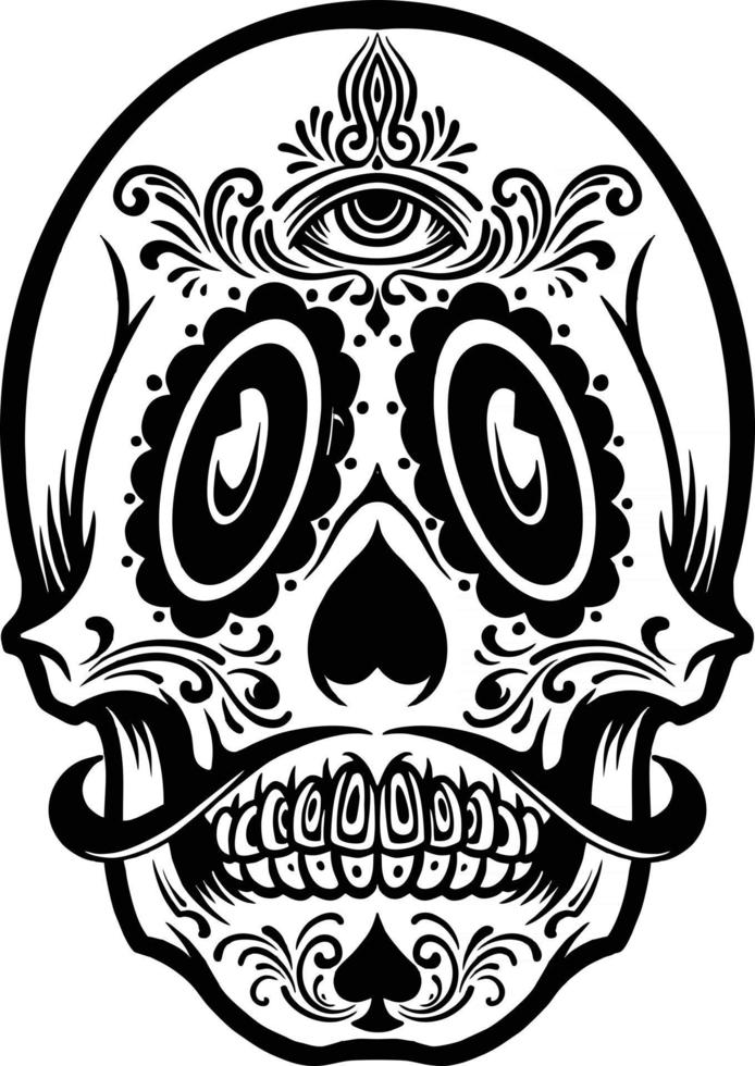 silueta de mascota de tatuaje de cara de calavera mexicana vector