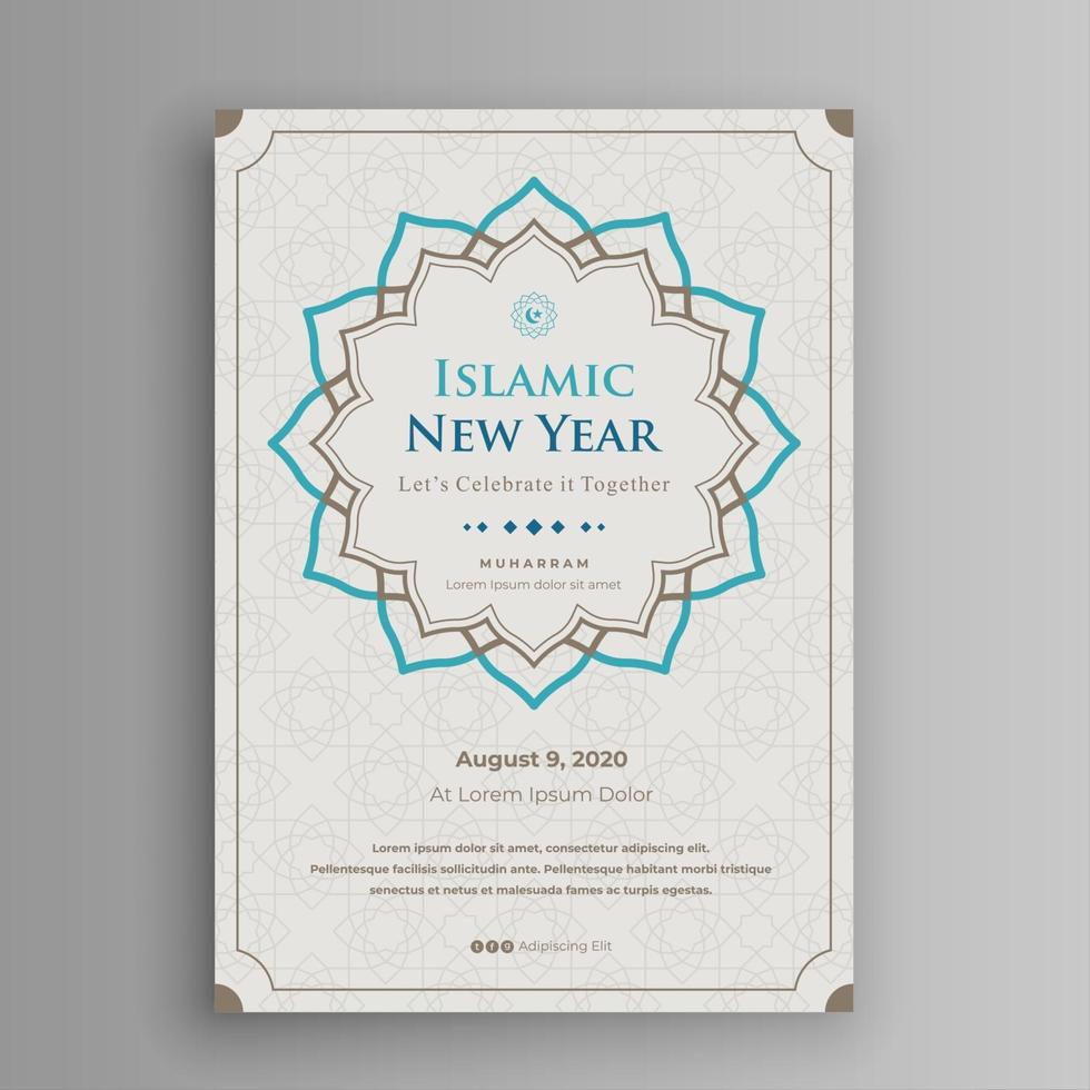 Flat islamic new year poster with frame vector