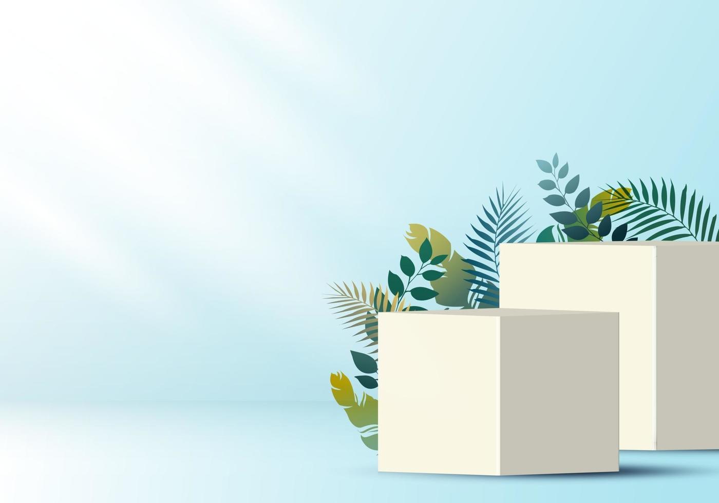 3D realistic white cube on soft blue backdrop vector