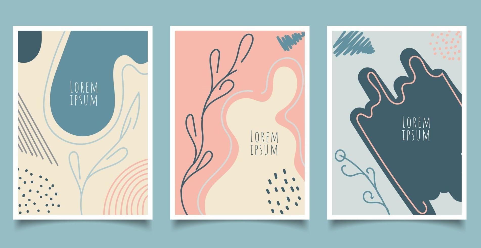 Set of cover brochure abstract hand drawn organic shapes background vector