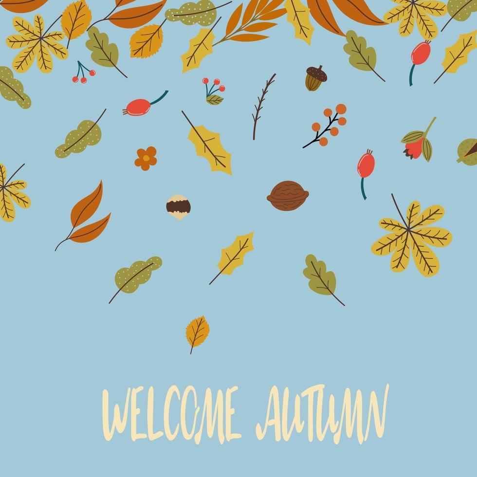 autumn greeting postcard with falling leave vector