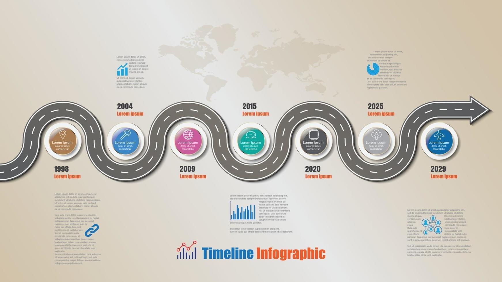 7 steps business roadmap timeline infographic, vector illustration