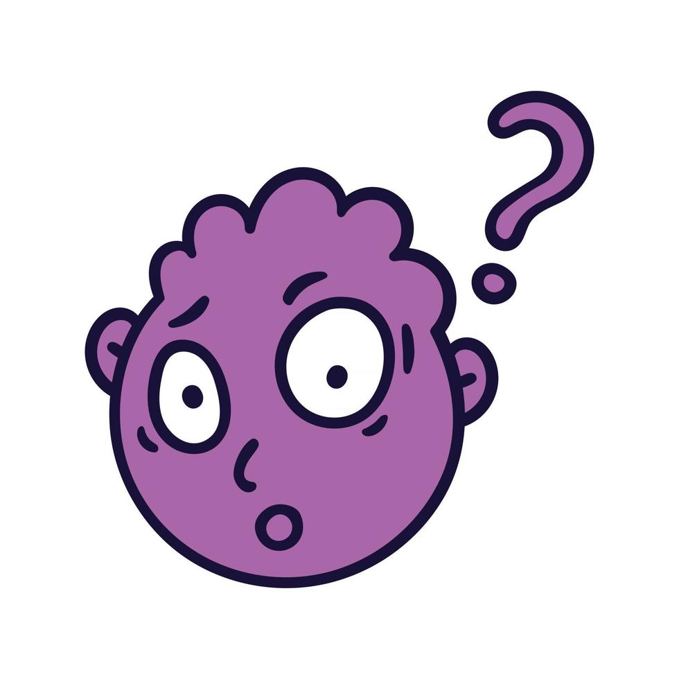 Round abstract face with questioning emotion. Surprised emoji avatar. vector