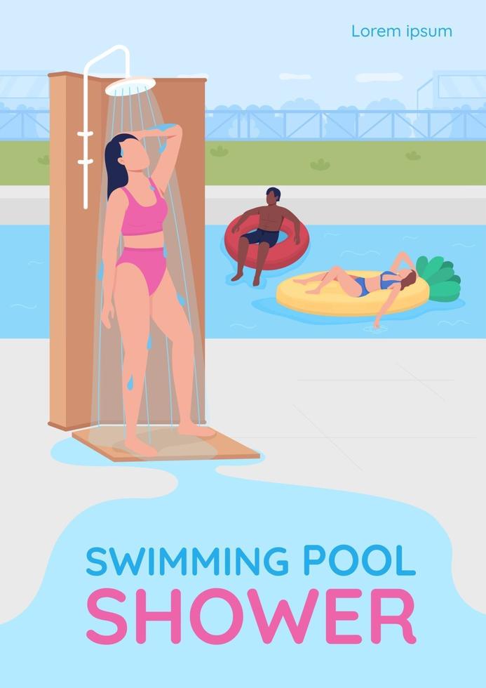 Swimming pool shower poster flat vector template