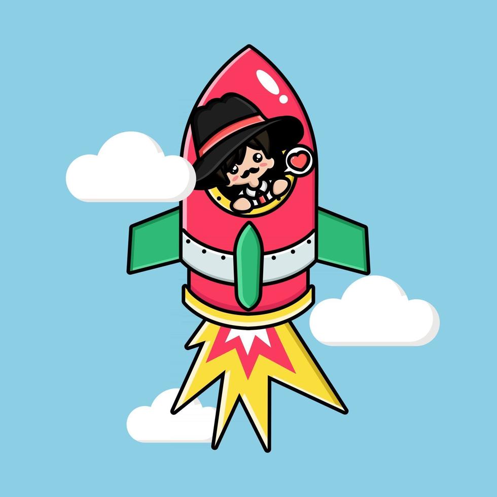 Cute mafia on a flying rocket vector