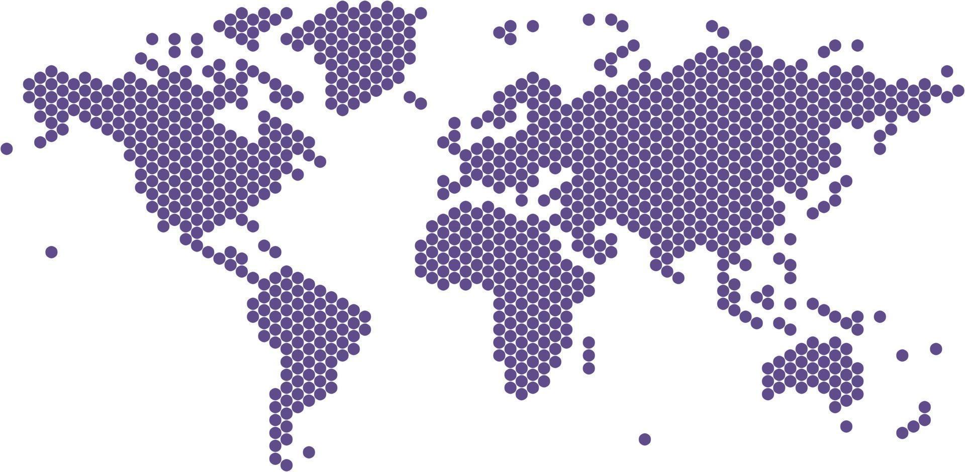 Mapa del mundo en forma de círculo violeta sobre fondo blanco. vector