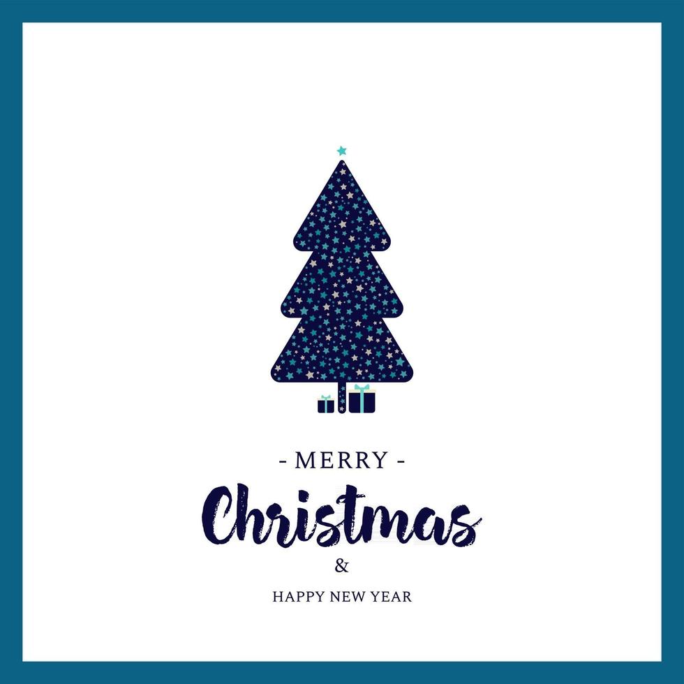 Christmas Greeting Card with Tree and Stars vector
