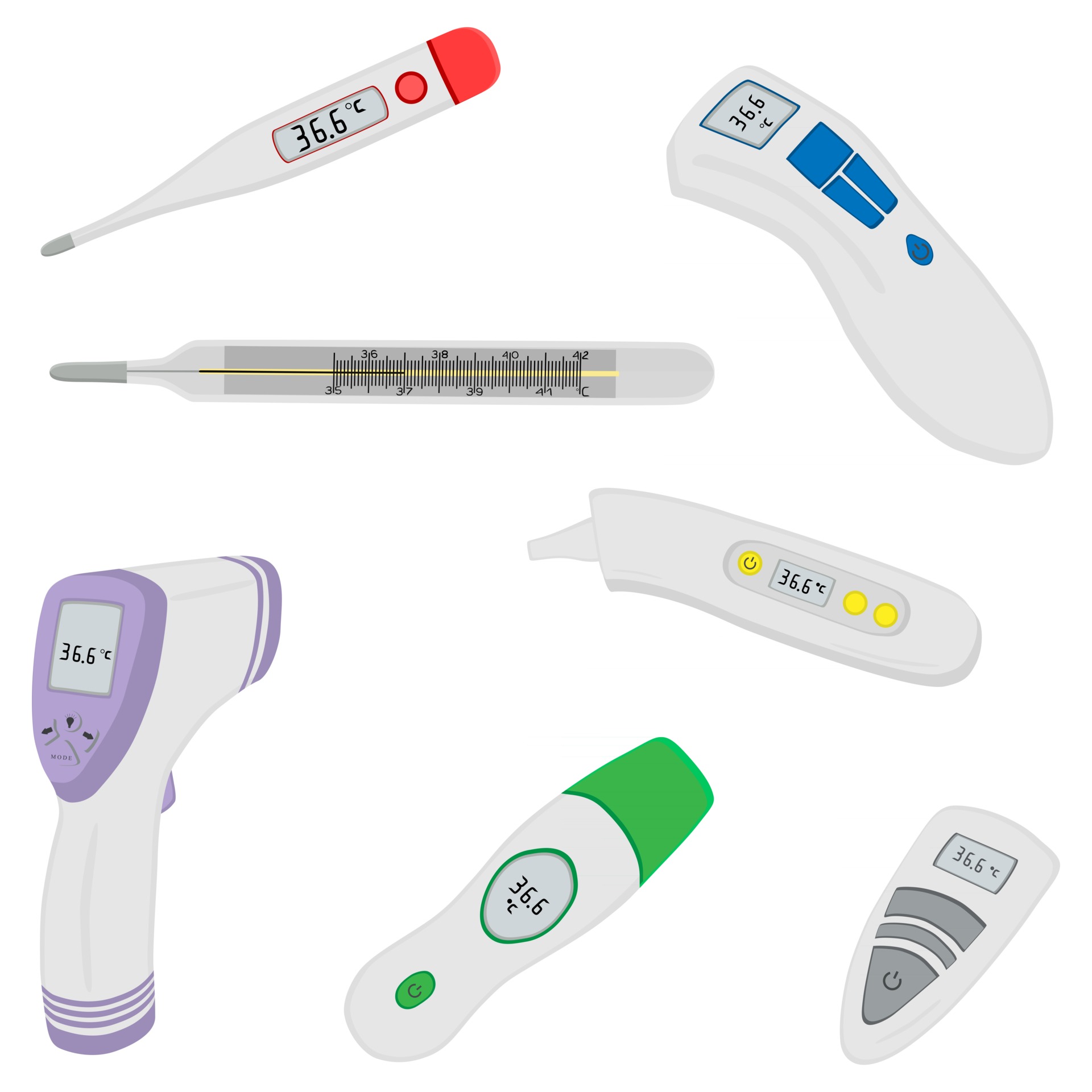 big colored set different types of thermometers for hospital 3013288