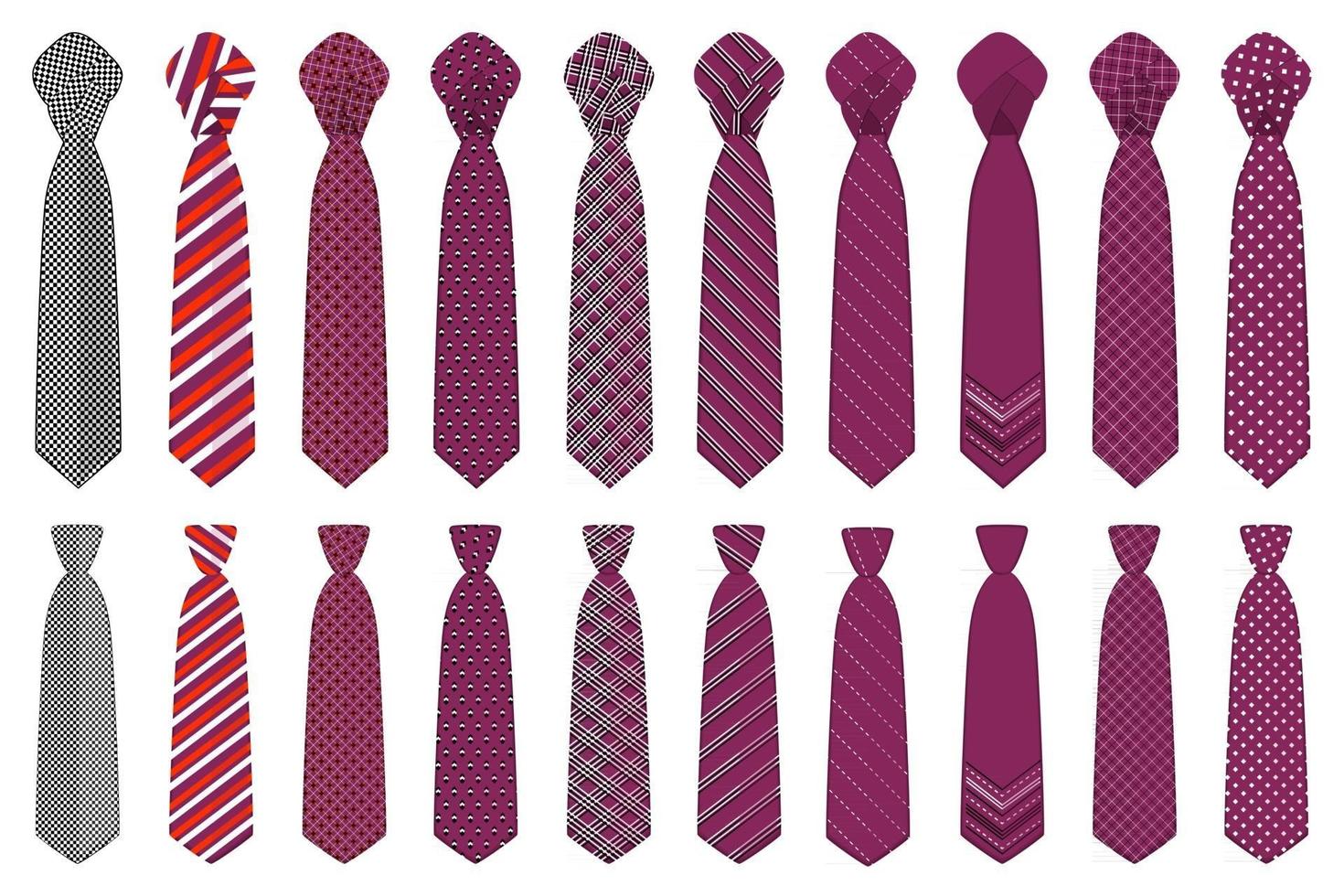 big set ties different types, neckties various size vector