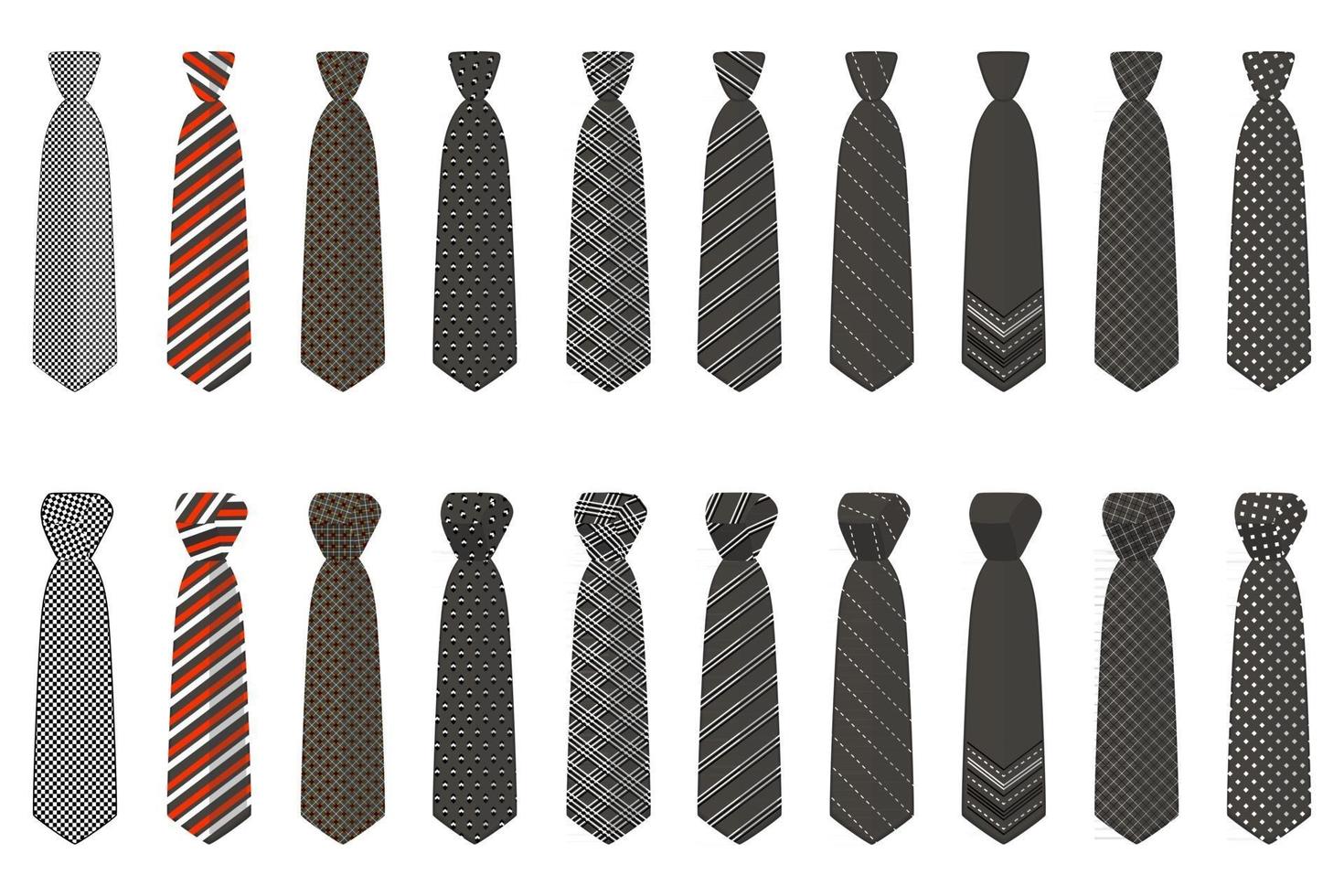 big set ties different types, neckties various size vector