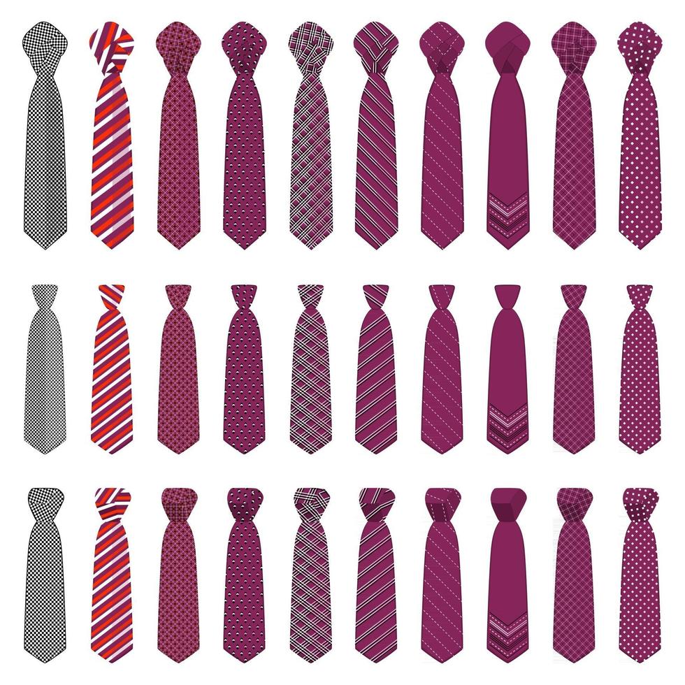 big set ties different types, neckties various size vector