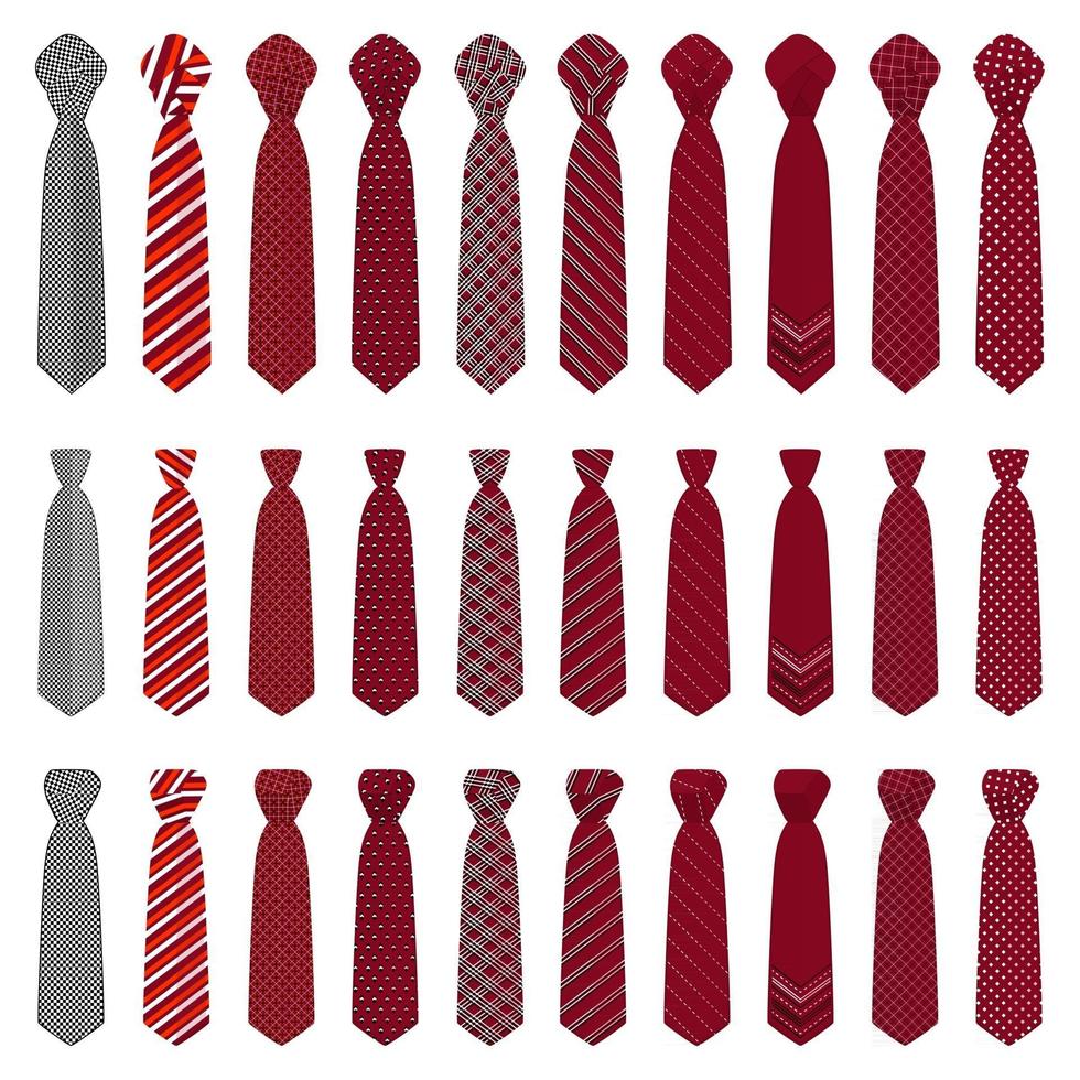 big set ties different types, neckties various size vector