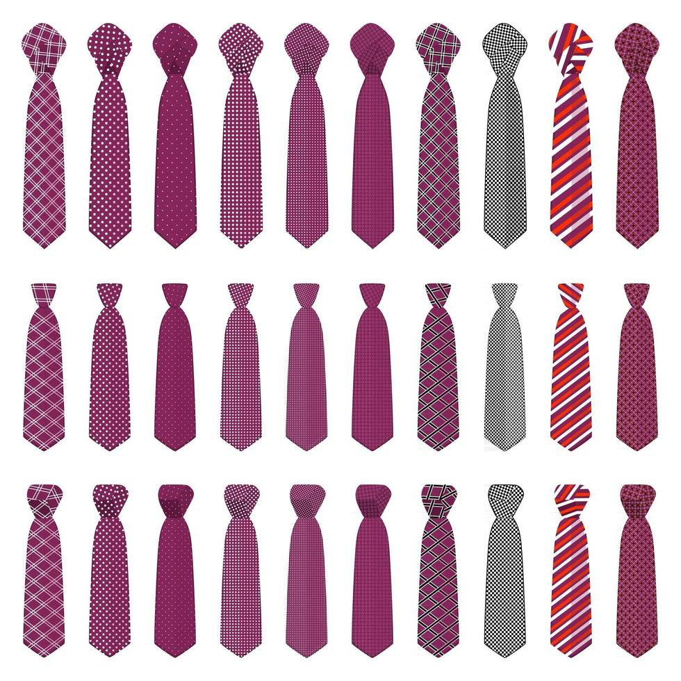 big set ties different types, neckties various size vector