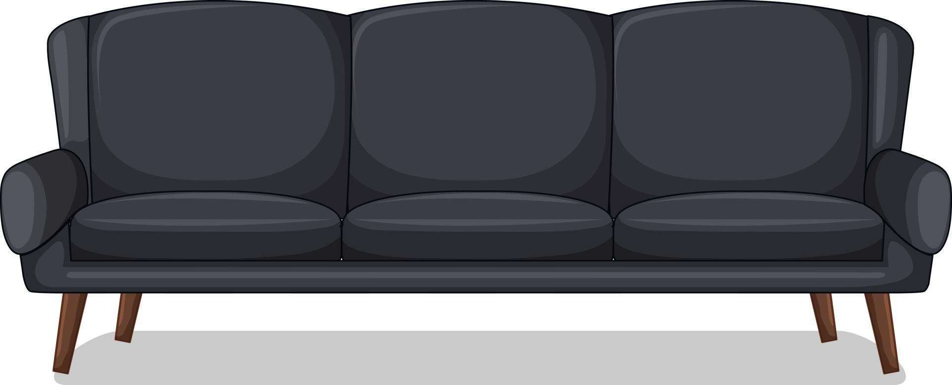 Black three-seater sofa isolated on white background vector