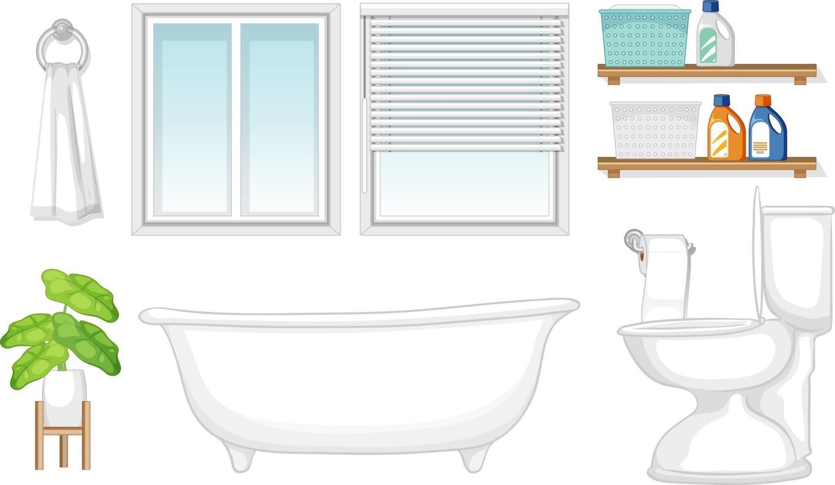 Conjunto de muebles de baño para diseño de interiores sobre fondo blanco. vector